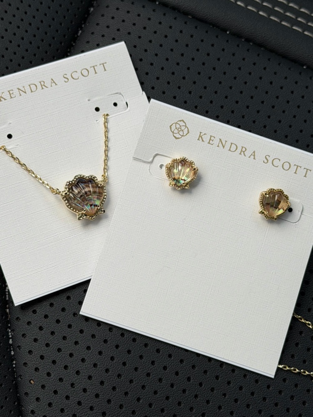 Kendra Scott Gold Iridescent Shell Pendant Necklace with Matching Studs
